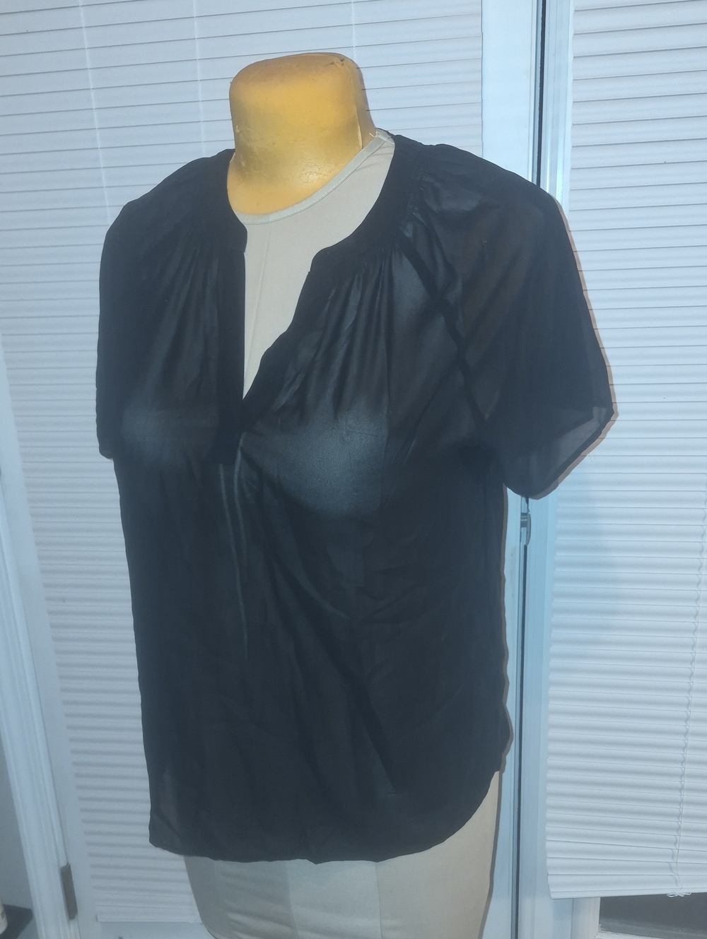 a.n.a Black Sheer Short-Sleeve Blouse